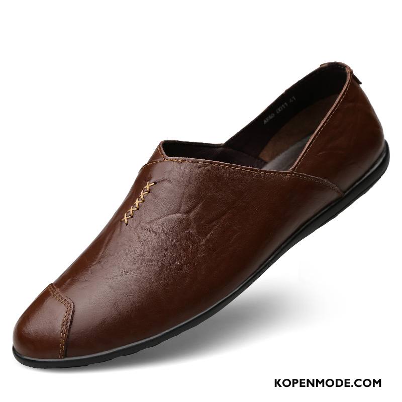 Mocassins Heren Leren Schoenen Leer Alle Wedstrijden Echt Leer Bootschoenen Herfst Rood Bruine