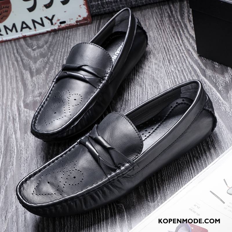 Mocassins Heren Leren Schoenen Plat Bootschoenen Slip On Casual Mannen Zwart