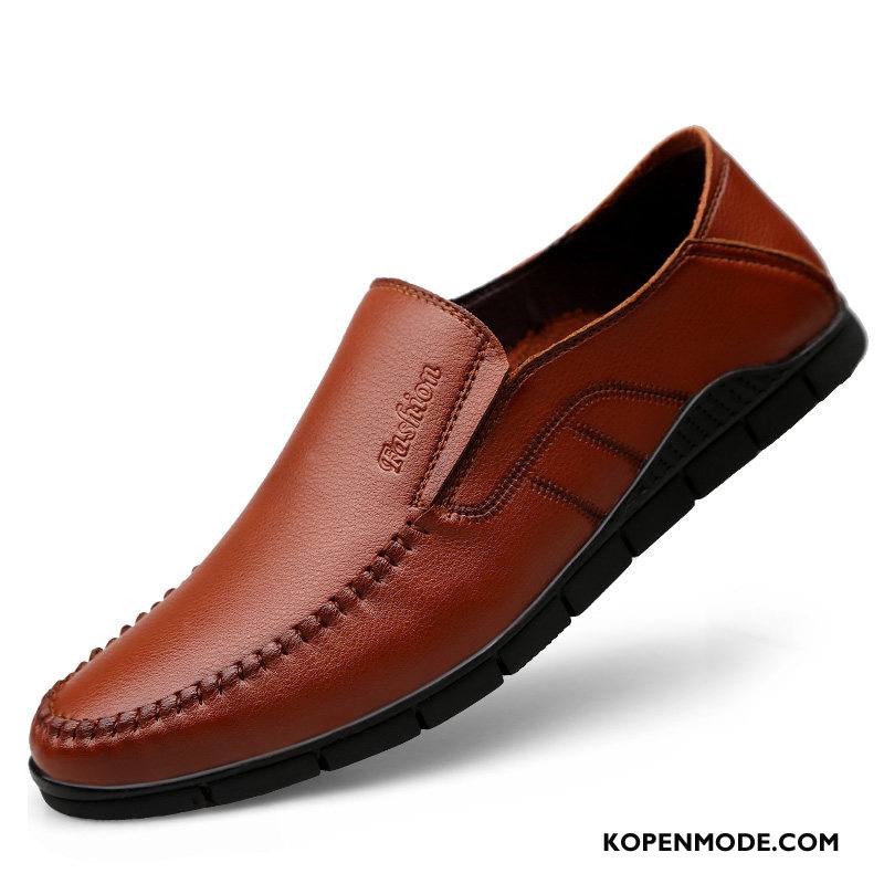 Mocassins Heren Leren Schoenen Slip On Casual Bootschoenen Leer Echt Leer Bruine