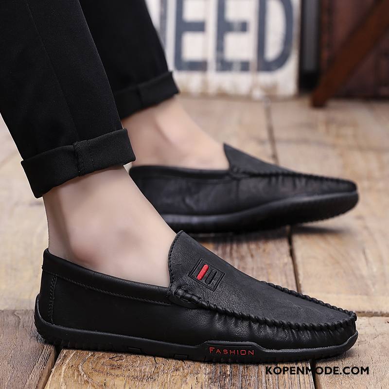 Mocassins Heren Leren Schoenen Trend Mannen Driver Bootschoenen Slip On Zwart