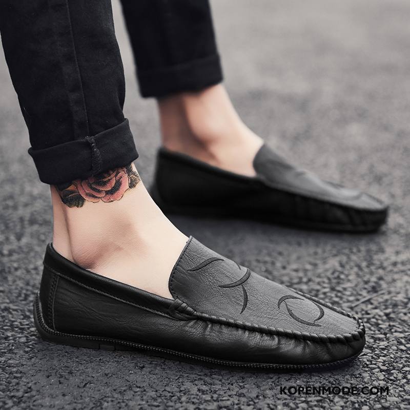 Mocassins Heren Leren Schoenen Trend Mannen Voorjaar Slip On Bootschoenen Zwart