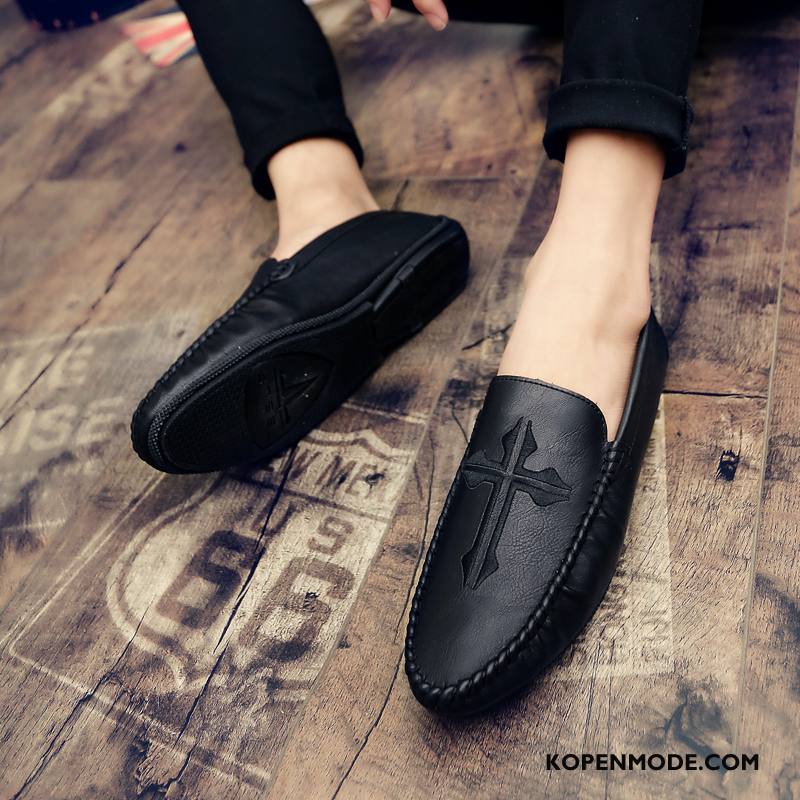 Mocassins Heren Leren Schoenen Trend Mannen Voorjaar Slip On Bootschoenen Zwart