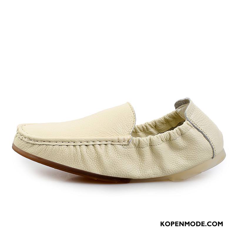 Mocassins Heren Leren Schoenen Zachte Zolen Leer Bootschoenen Slip On Mannen Wit Beige