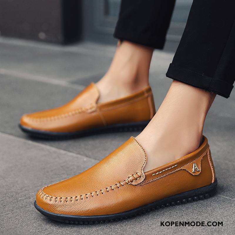 Mocassins Heren Loafers Casual Bootschoenen Sleehak Mannen Echt Leer Wit