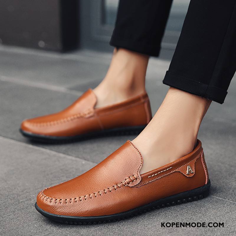 Mocassins Heren Loafers Casual Bootschoenen Sleehak Mannen Echt Leer Wit