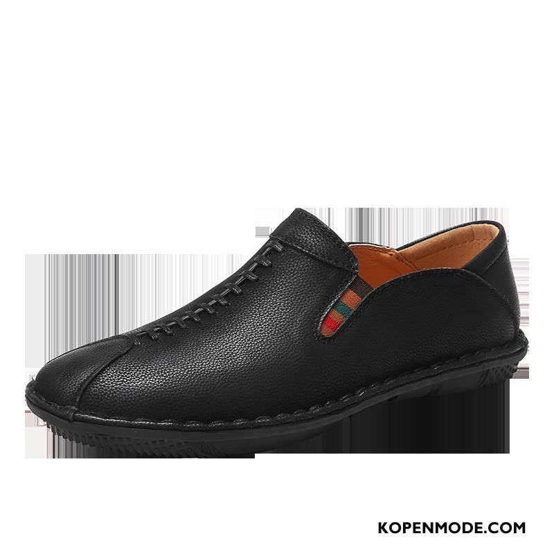 Mocassins Heren Loafers Leren Schoenen Echt Leer Skateboard Schoenen Slip On Naad Zwart