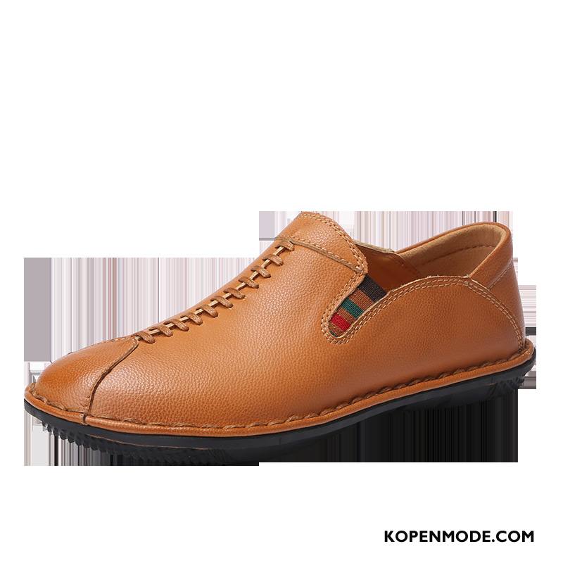 Mocassins Heren Loafers Leren Schoenen Echt Leer Skateboard Schoenen Slip On Naad Zwart