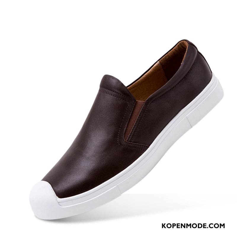 Mocassins Heren Platte Zool Schoenen Loafers Echt Leer Pumps Mannen Effen Kleur Zwart Licht