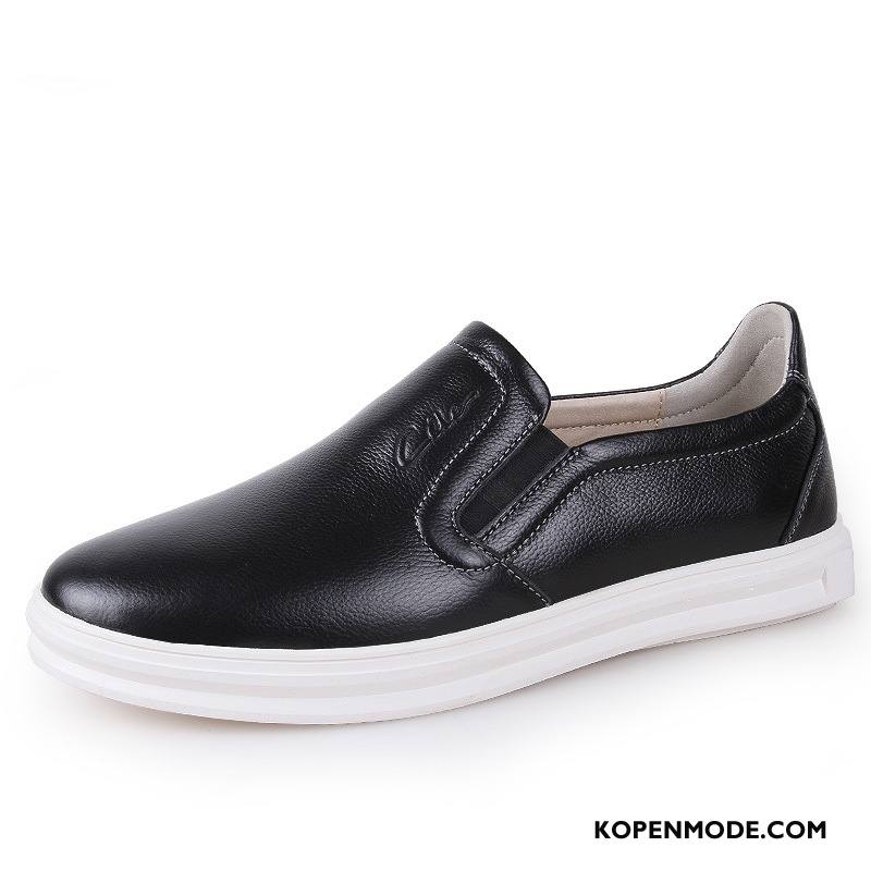 Mocassins Heren Skateboard Schoenen Casual Loafers Mannen Leren Schoenen Echt Leer Wit Zwart