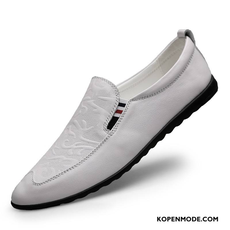 Mocassins Heren Slip On Bootschoenen Echt Leer Zachte Zolen Leren Schoenen Driver Wit Zwart