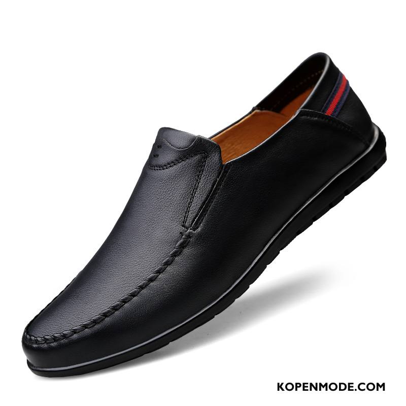 Mocassins Heren Slip On Leer Voorjaar Leren Schoenen Echt Leer Bootschoenen Rood Bruine