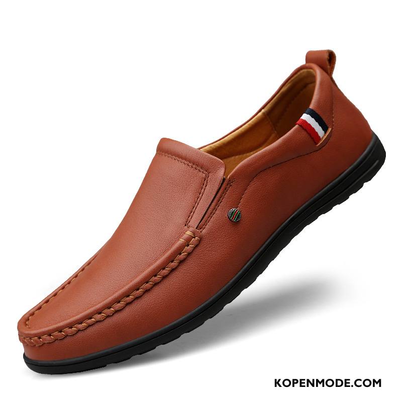 Mocassins Heren Slip On Leer Voorjaar Leren Schoenen Echt Leer Bootschoenen Rood Bruine