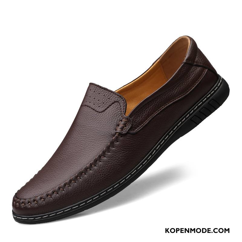 Mocassins Heren Trend Ademende Casual Leren Schoenen Mannen Slip On Zwart