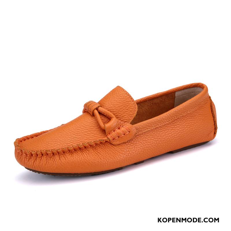 Mocassins Heren Trend Casual Slip On Zachte Zolen Bootschoenen Leer Oranje Rood Wit