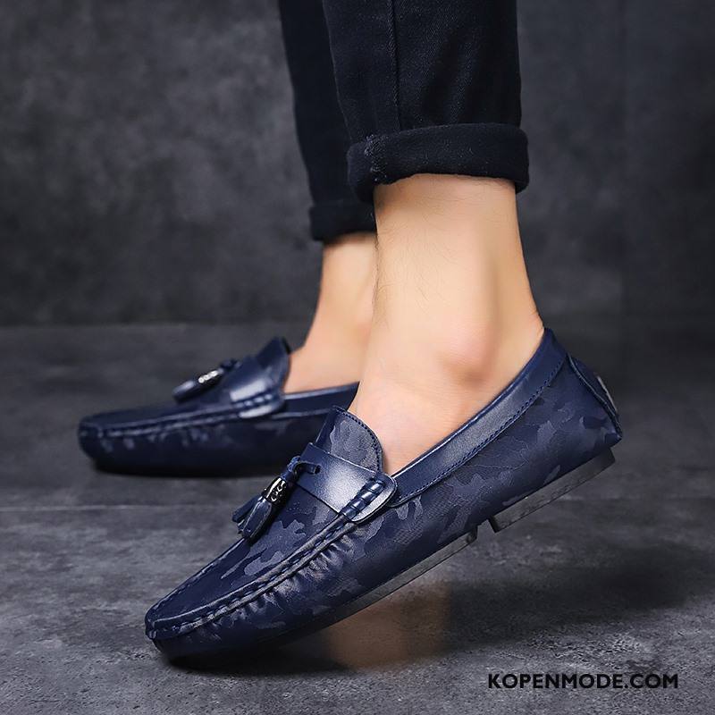 Mocassins Heren Zachte Zolen Schoenen Mannen Bootschoenen Leren Schoenen Trend Donkerblauw