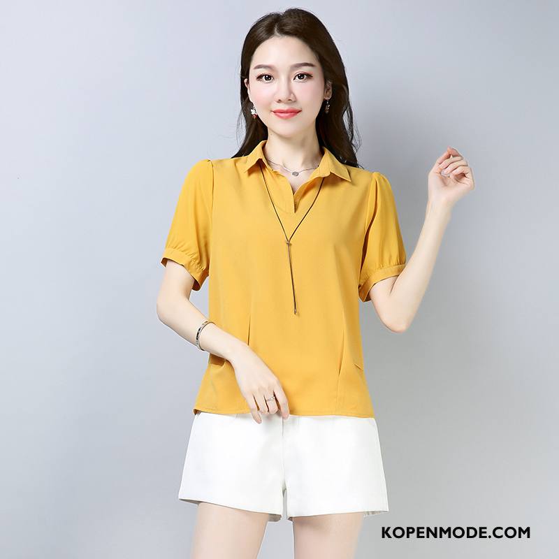 Overhemden Dames Elegante Casual Effen Kleur 2018 Blouse Overhemd Mode Oranje