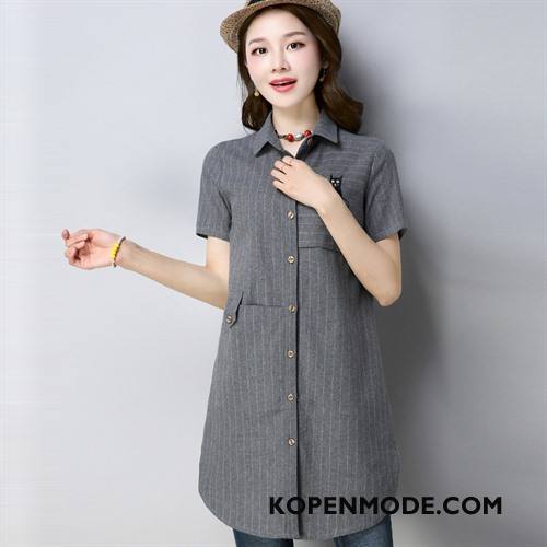 Overhemden Dames Korte Mouw Blouse Overhemd Zoet 2018 Zomer Mode Grijs