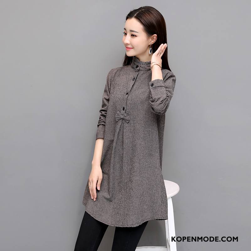 Overhemden Dames Lang Blouse Overhemd Voorjaar Elegante Lange Mouwen 2018 Effen Kleur Zwart