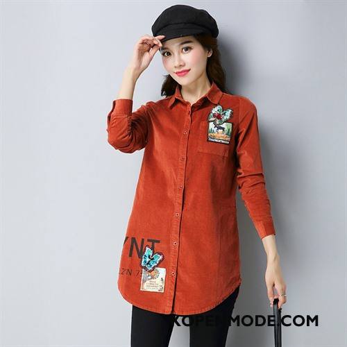 Overhemden Dames Lang Casual Voorjaar Blouse Overhemd 2018 Lange Mouwen Effen Kleur Rood