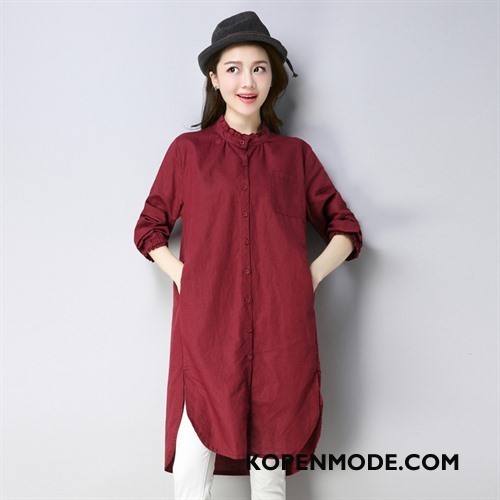 Overhemden Dames Lange Mouwen Blouse Overhemd Voorjaar Trend Elegante Losse Rood