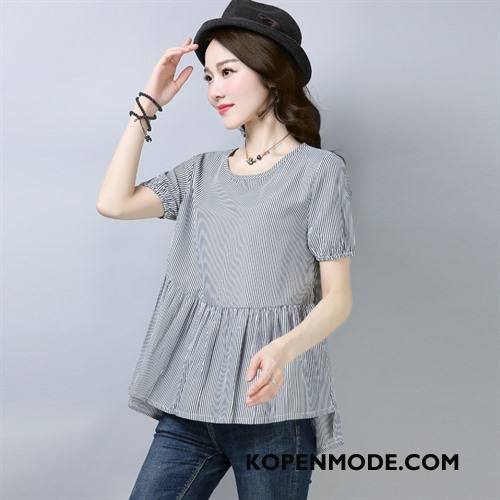 Overhemden Dames Mode Elegante Casual Zomer Blouse Overhemd Pullover Effen Kleur Blauw Wit