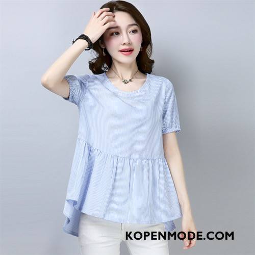 Overhemden Dames Mode Elegante Casual Zomer Blouse Overhemd Pullover Effen Kleur Blauw Wit