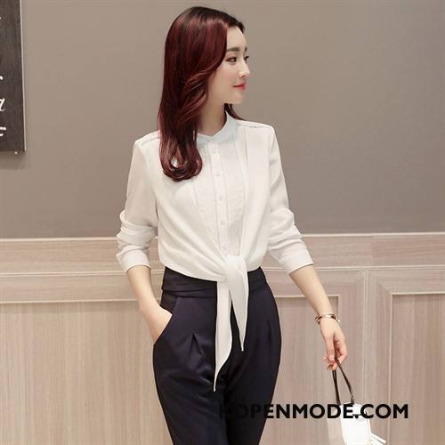 Overhemden Dames Mode Elegante Met Één Rij Knoppen Casual Trend Lange Mouwen Effen Kleur Zwart