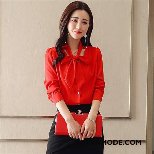 Overhemden Dames Voorjaar Elegante Kort 2018 Blouse Overhemd Slim Fit Rood