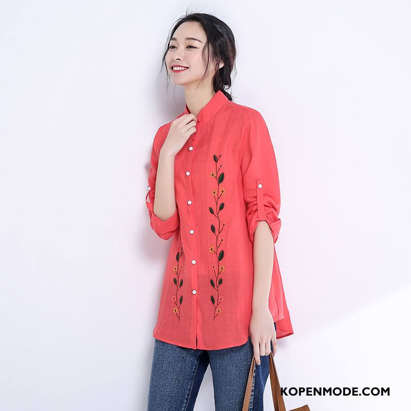 Overhemden Dames Voorjaar Mode Slim Fit Bloemen 2018 Eenvoudige Rood