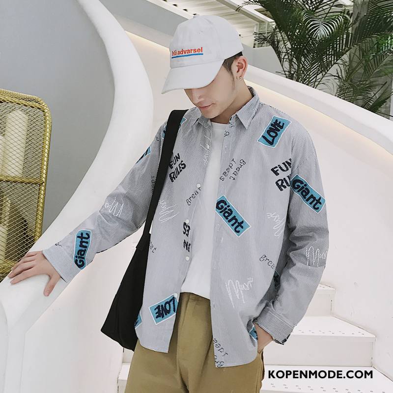 Overhemden Heren Casual Herfst Mode Lange Mouwen Losse Comfortabele Blauw