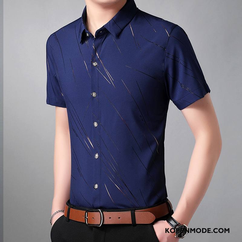 Overhemden Heren Dunne Trend Korte Mouw Persoonlijk Casual Mannen Marineblauw