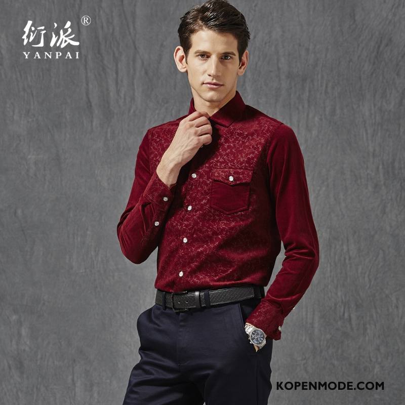 Overhemden Heren Herfst Warme Bedrijf Slim Fit Corduroy Onderhemd Bruine