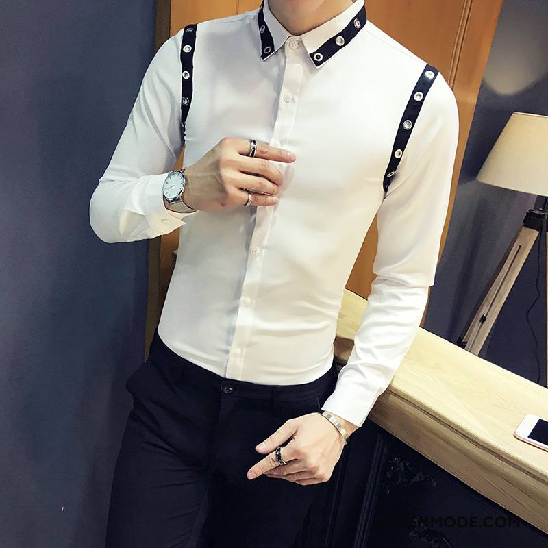 Overhemden Heren Mannen Mode Lange Mouwen Persoonlijk Jeugd Nieuw Wit