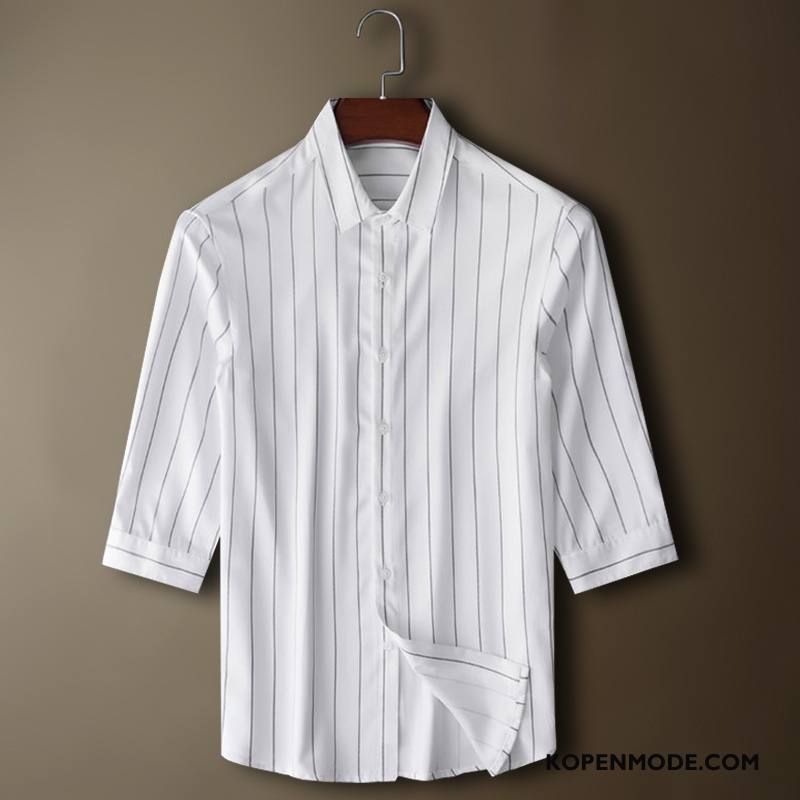 Overhemden Heren Mini Mouw Casual Mode Streep Voorjaar Wit