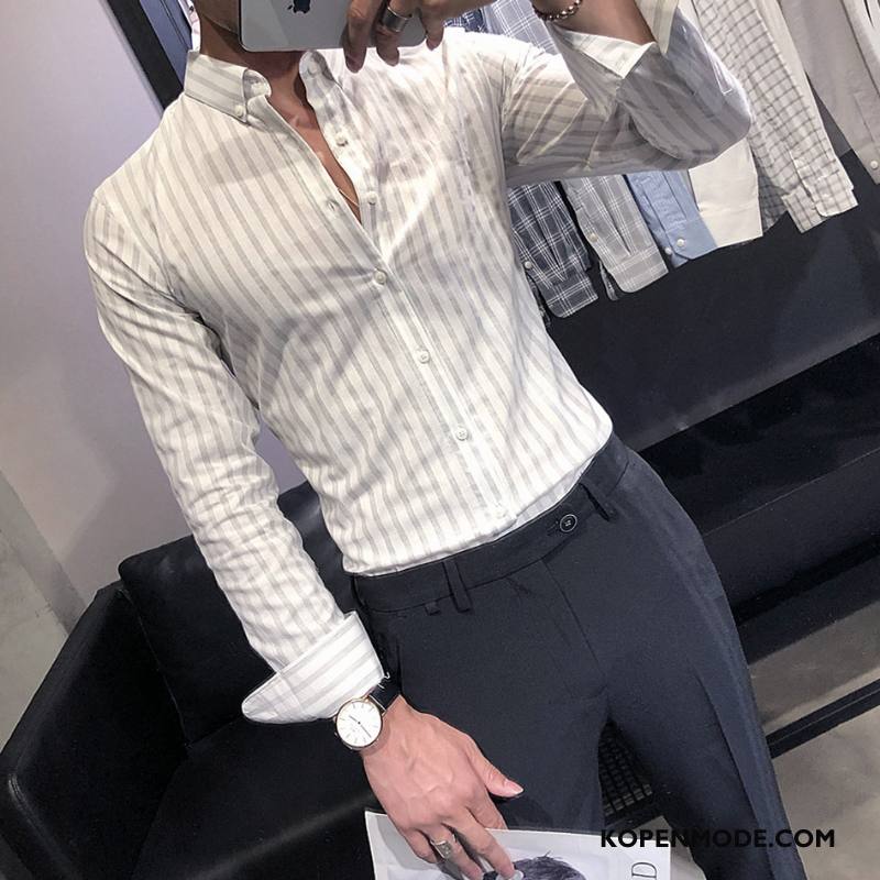 Overhemden Heren Mooi Lange Mouwen Trend Casual Slim Fit Streep Geel