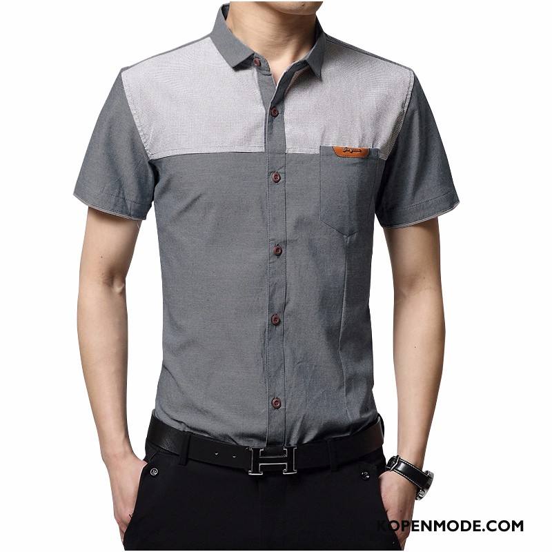 Overhemden Heren Nieuw Overhemd Kort Mouw Slim Fit Bedrijf Mannen Herfst Blauw