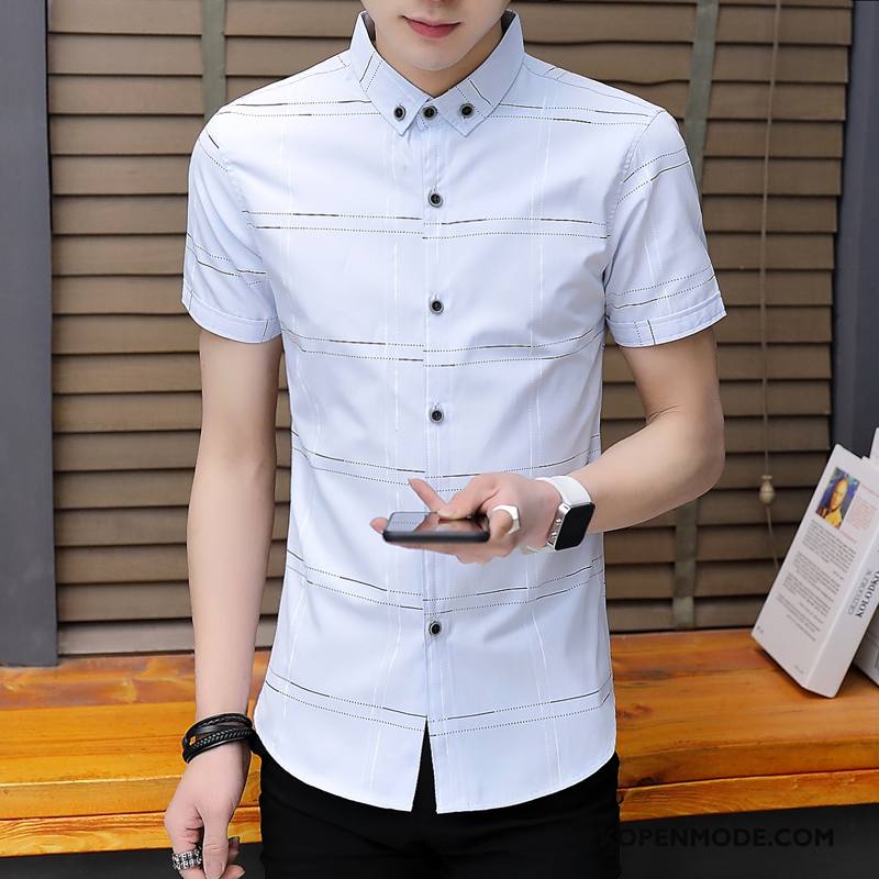 Overhemden Heren Overhemd Kort Mouw Mode Nieuw Trend Zomer Casual Wit