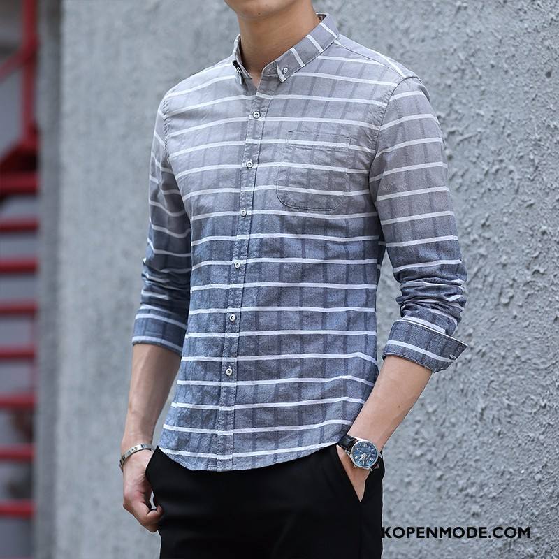 Overhemden Heren Slim Fit Geruit Bedrijf Mannen Trend Kunst Blauw