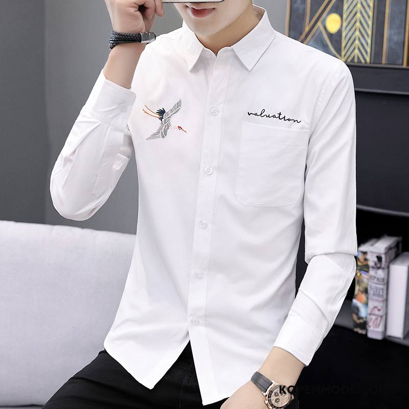 Overhemden Heren Slim Fit Trend Casual Mannen Herfst Jasje Wit