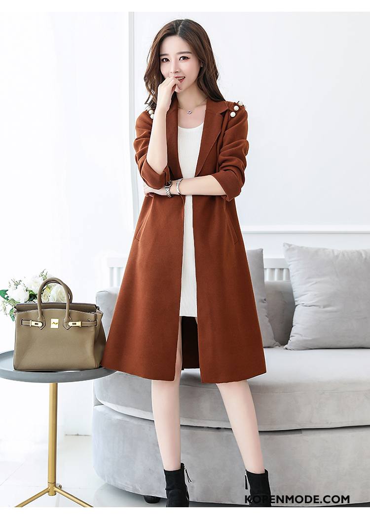 Overjas Dames 2018 Casual Herfst Dunne Met Één Rij Knoppen Slim Fit Effen Kleur Rood Oranje