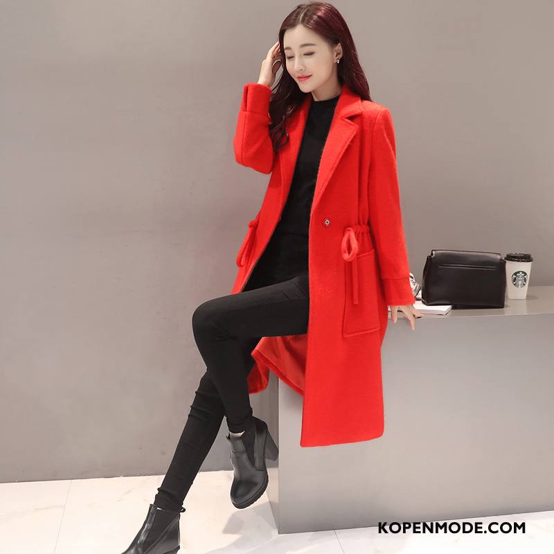 Overjas Dames Lang Mode 2018 Jas Wol Elegante Herfst Rode Wijn