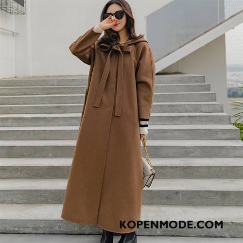 Overjas Dames Winter Jas Wol Polyester Lange Mouwen Dubbele Knop Straat Effen Kleur Bruine