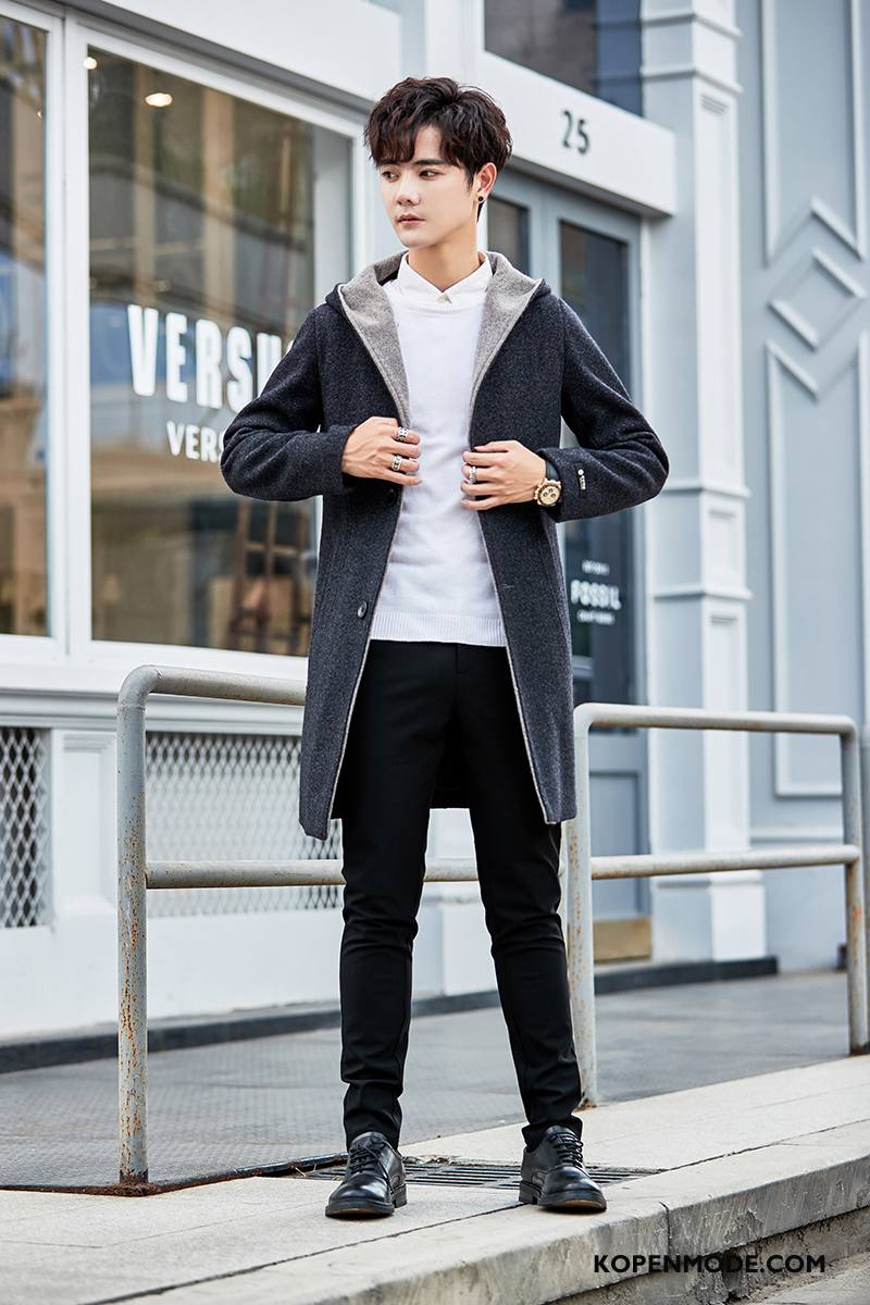 Overjas Heren Mooi Herfst Trend Lang Brits Trenchcoat Zwart