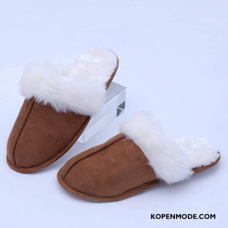 Pantoffels Dames Antislip Vrouw Katoen Winter Kasjmier Effen Kleur Zwart