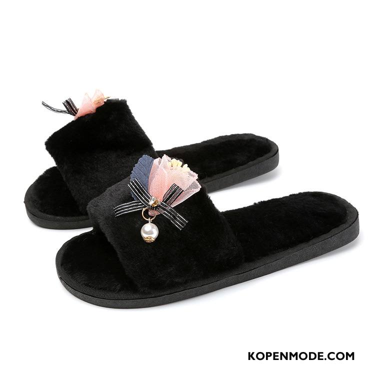 Pantoffels Dames Binnen Katoen Slippers Warm Vrouwen Spotprent Grijs