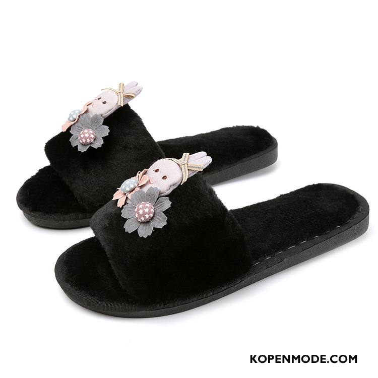 Pantoffels Dames Binnen Katoen Slippers Warm Vrouwen Spotprent Grijs