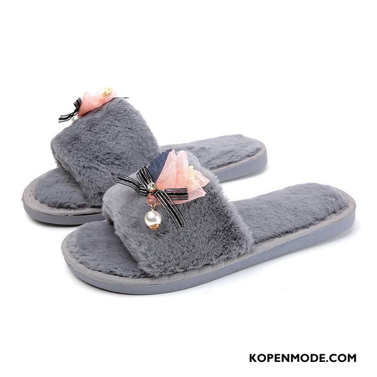 Pantoffels Dames Binnen Katoen Slippers Warm Vrouwen Spotprent Grijs