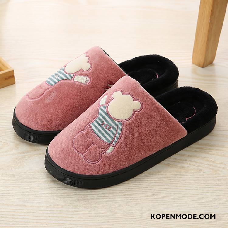 Pantoffels Dames Binnen Mooie Katoen Spotprent Lovers Winter Bruine