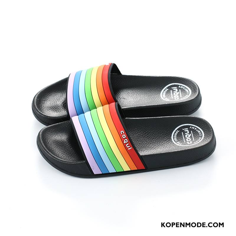 Pantoffels Dames Lovers Streep Zomer Koel Binnen Vrouw Regenboog Zwart