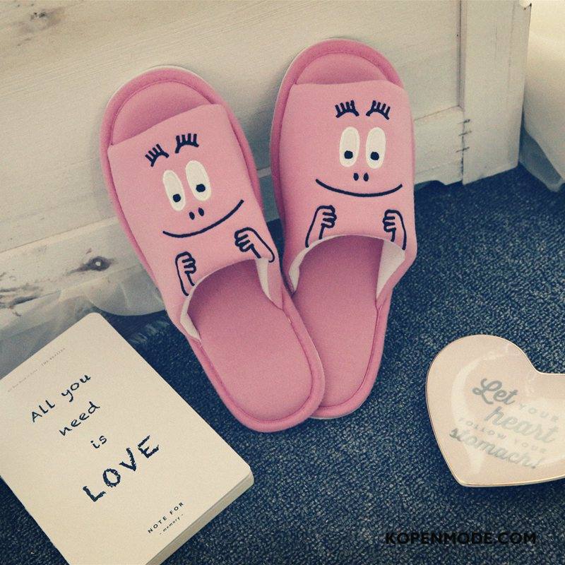 Pantoffels Dames Mode Spotprent Katoen Antislip Vrouwen Lovers Roze